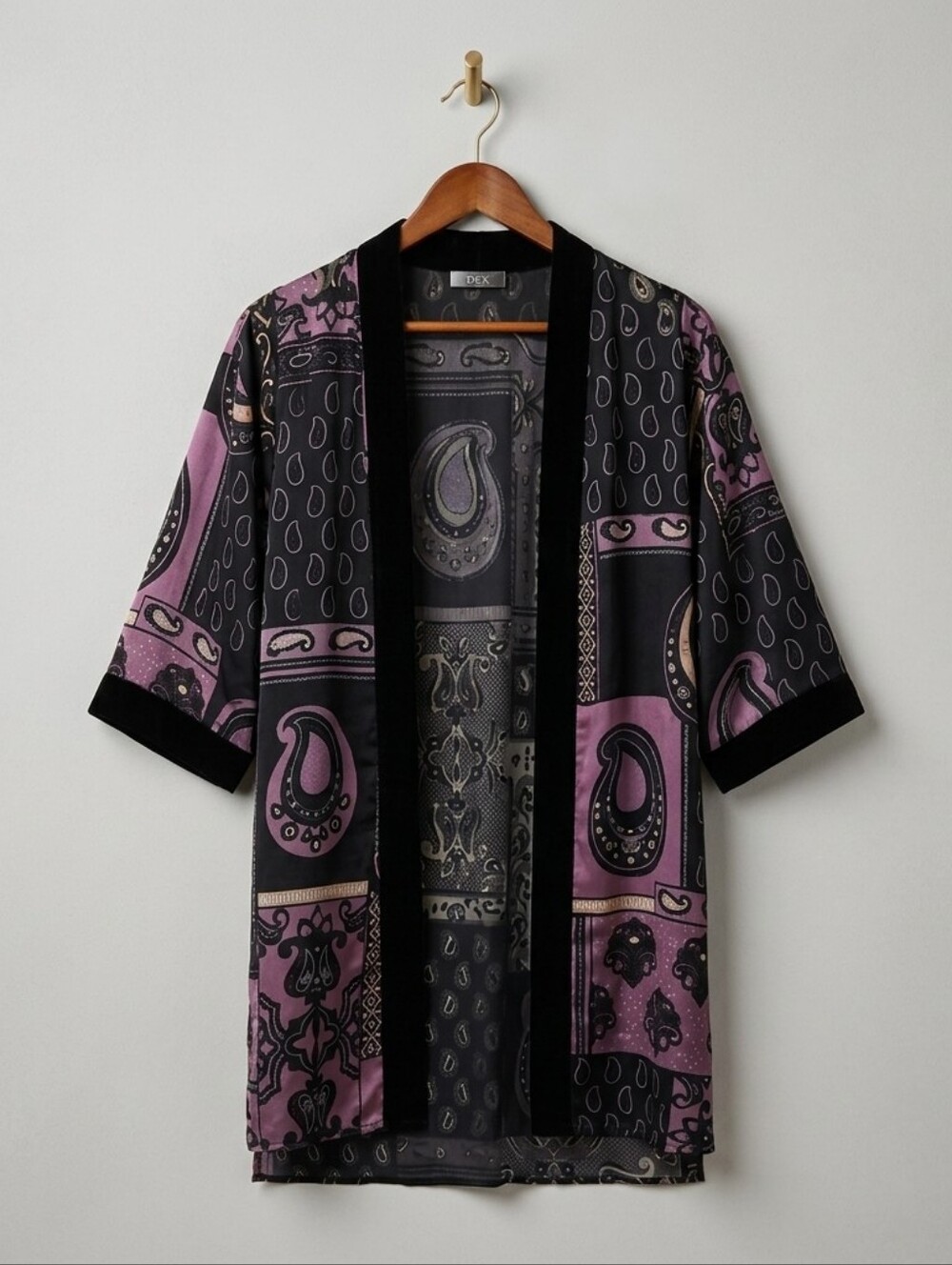 Satin And Velvet Paisley Purple Burnout Patterned Kimono